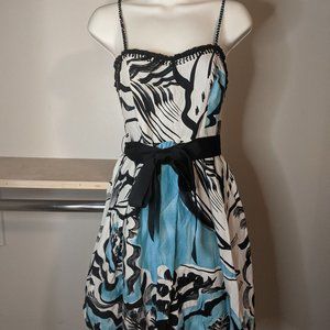 Kensie Black White and Blue Fit and Flare Strappy Dress